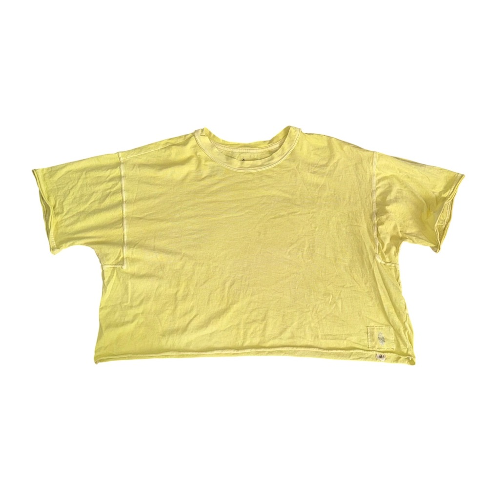 Free People Movement T-Shirt Womens Large Yellow Excellent Crop Raw Hem Boxy